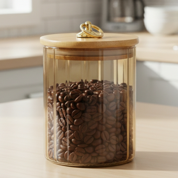 Pote hermético de Vidro Ambar Canelado Argola c/ Tampa Bambu 500ML porta mantimentos balas, temperos em Oferta na Shopee