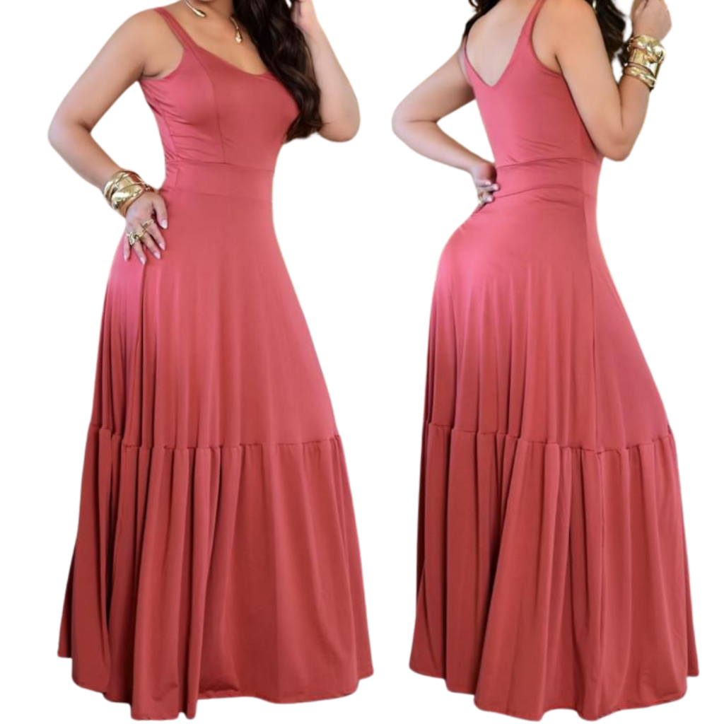 Vestido Longo Feminino Alça Malha Liso Malha Fresca e Leve Estilo Elegancia e Conforto Tendencia em Oferta na Shopee