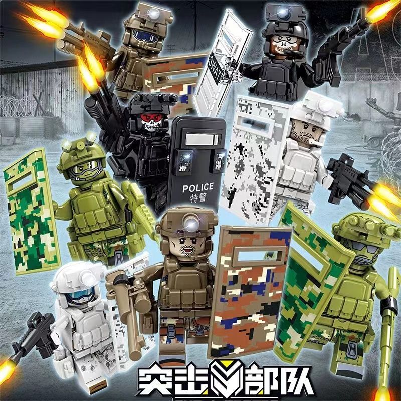 KIT 5/10/15/20 Bonecos Exército Marinha SWAT + Escudos em Blocos de Montar militares policiais Swat promoção atacado