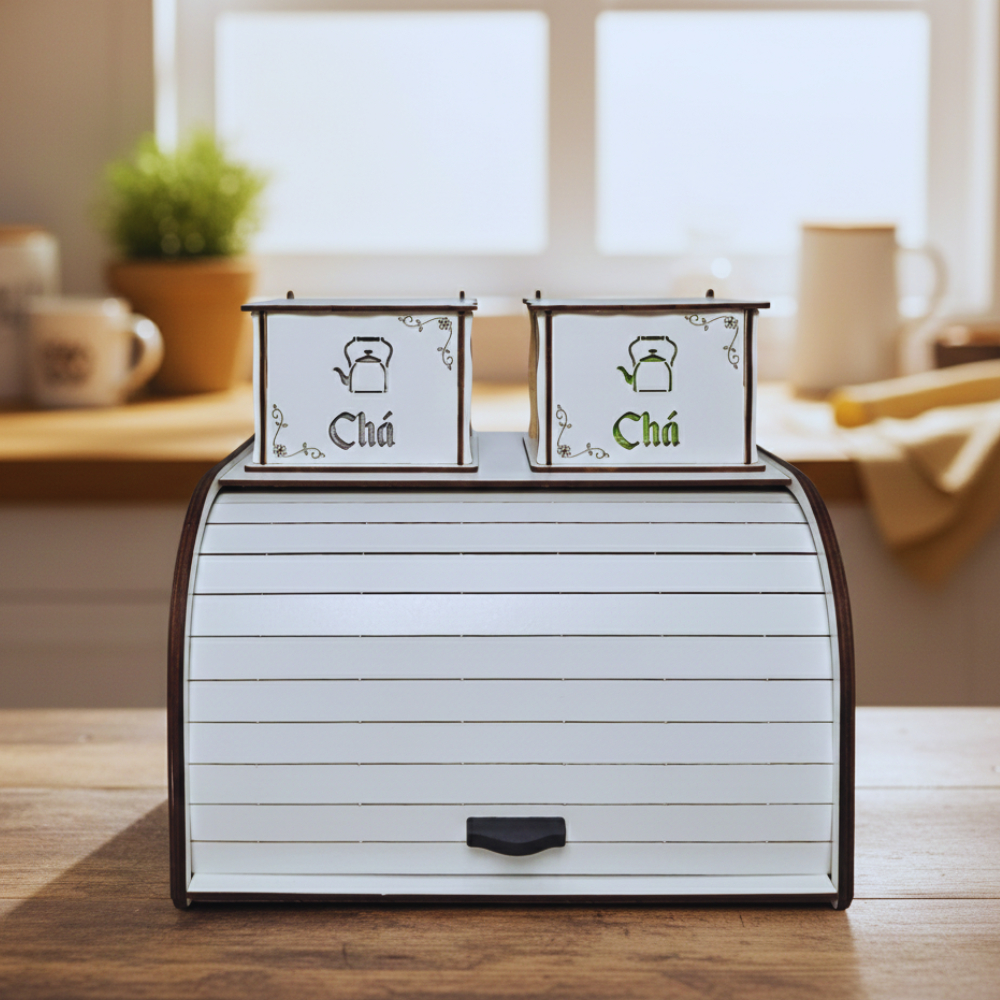 Porta Pão De Mesa E Kit 2 Caixa de Chá Organizador Cozinha Luxo Pães Biscoitos e Bolo em Oferta na Shopee