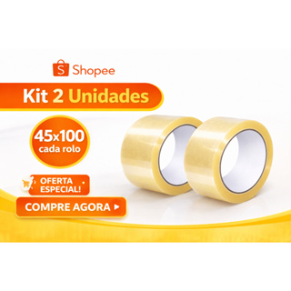 Kit 2 Rolos Fita Adesiva Durex 45x100MT Embala Caixas Colagem Extra Forte em Oferta na Shopee
