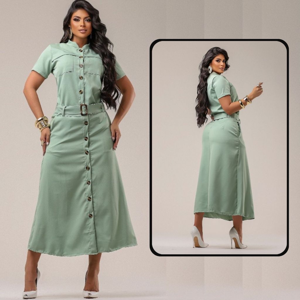 Conjunto Feminino Midi Alfaitaria Moda Evangélica} saia longa  Godê looks Evangélica Vestidos Longos