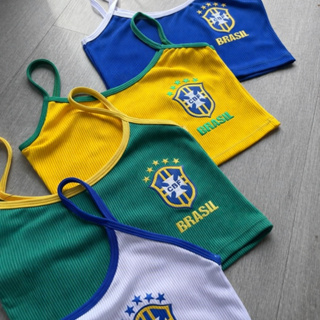 Kit 3 Cropped Regata Brasil Feminina Estampado Alta Qualidade Canelado em Oferta na Shopee