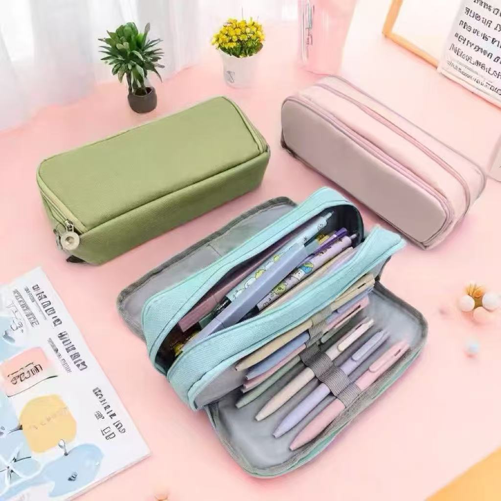 Estojo De Lápis De Tecido De Grande Capacidade Camada /Double Sided Pen Bag Pencil Case/Escolar BF2102 em Oferta na Shopee