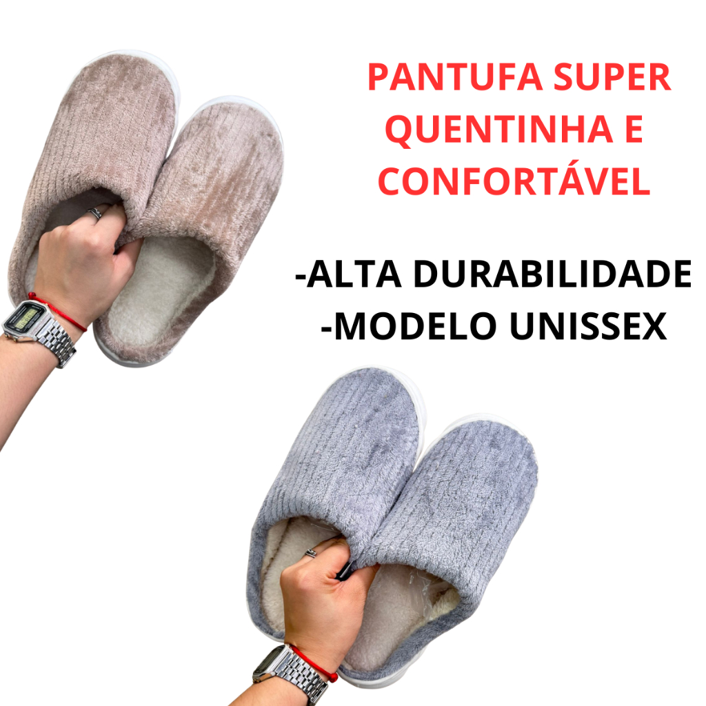 Pantufa Adulto Homem Mulher Unissex Inverno Frio Quentinho Solado Antiderrapante Chinelo d Quarto Fechada Pelúcia Veludo