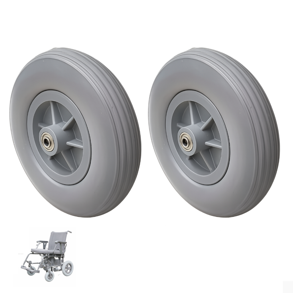 02 Pneu 200x50 Maciço C/ Roda Cadeira Rodas Manual Motorizada Cinza