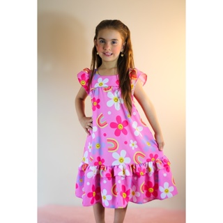 Vestido Lara Rosa Margarida e Arco Iris 01 ao 14 Anos Festa Casual Solto Rodado Modinha Menina em Oferta na Shopee