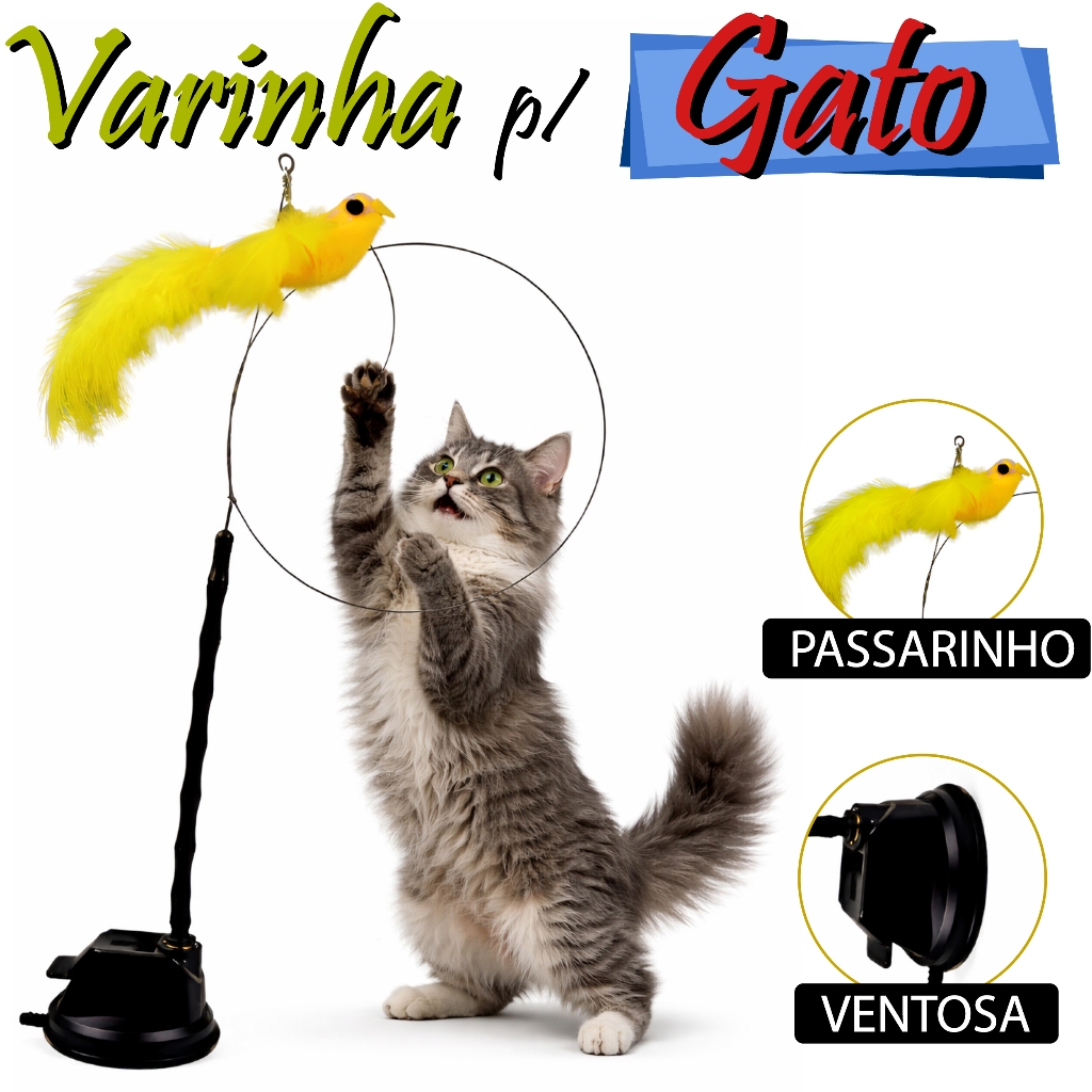 Brinquedo Para Gatos Antena Varinha Passarinho Vareta com Ventosas e Suporte