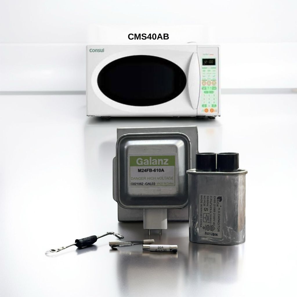 Kit Especialista Microondas CMS40AB Magnetron 610A + Cap 0,85uf + Fusivel 20A + Fusivel 0.8A + Diodo