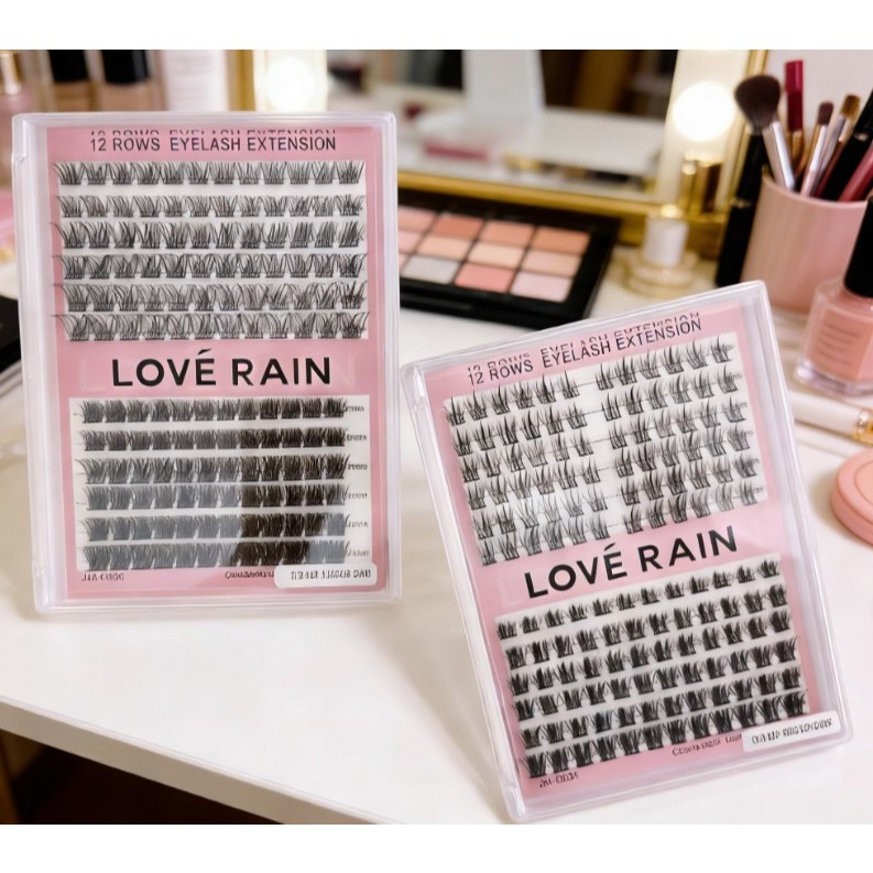 Cílios Postiços LOVÉ RAIN - 12 Filas de Extensão | Modelos JM-0304 e JM-0305 em Oferta na Shopee