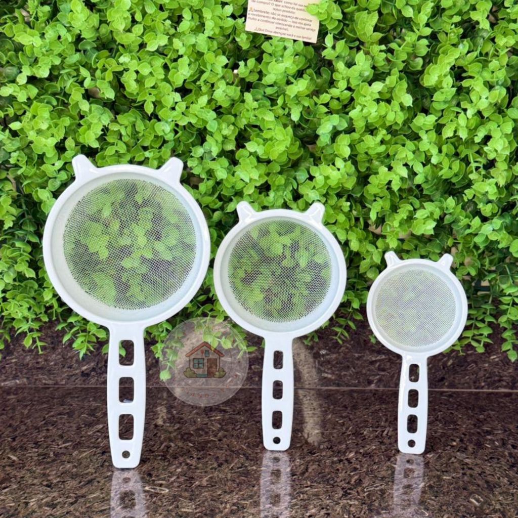 Kit 3 Peneiras PMG Branca | Peneira Plástica Multiuso para Cozinha em Oferta na Shopee