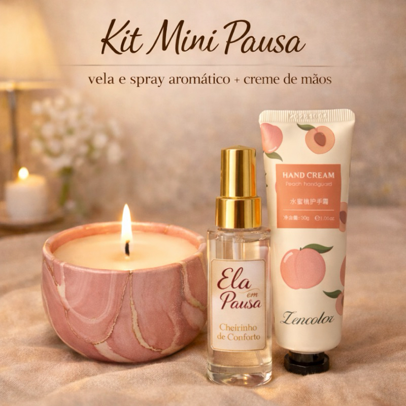Kit Presente Autocuidado Feminino – Presente para Mulher com Vela, Spray Aromático e Creme de Mãos