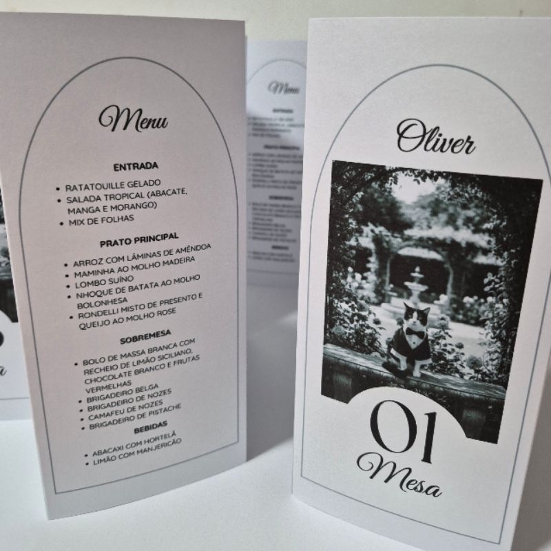 Menu de Casamento Triangular Personalizado Papel 180g