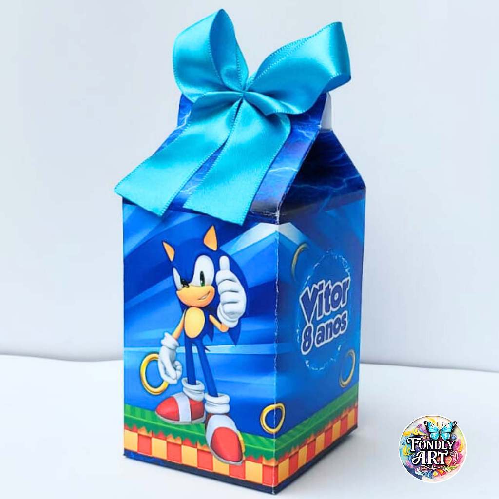 Caixinha Sonic 10 a 40 unidades - milk ou caixinha maleta - Personalizado sonic C/ nome e idade FULL