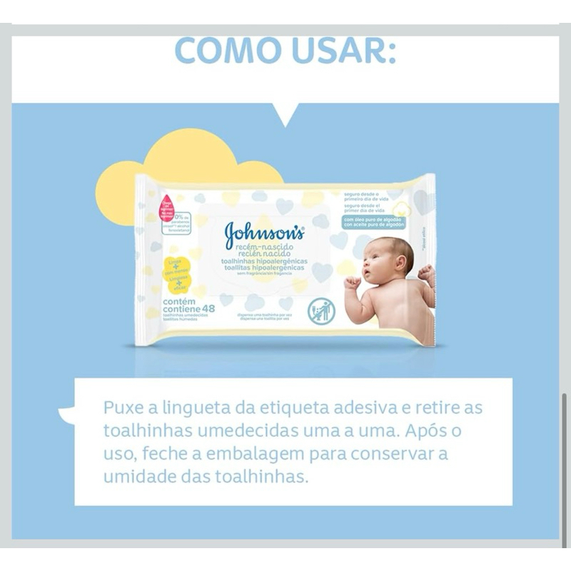 Kit 12 pacotes de lenços johnsons baby recém nascido