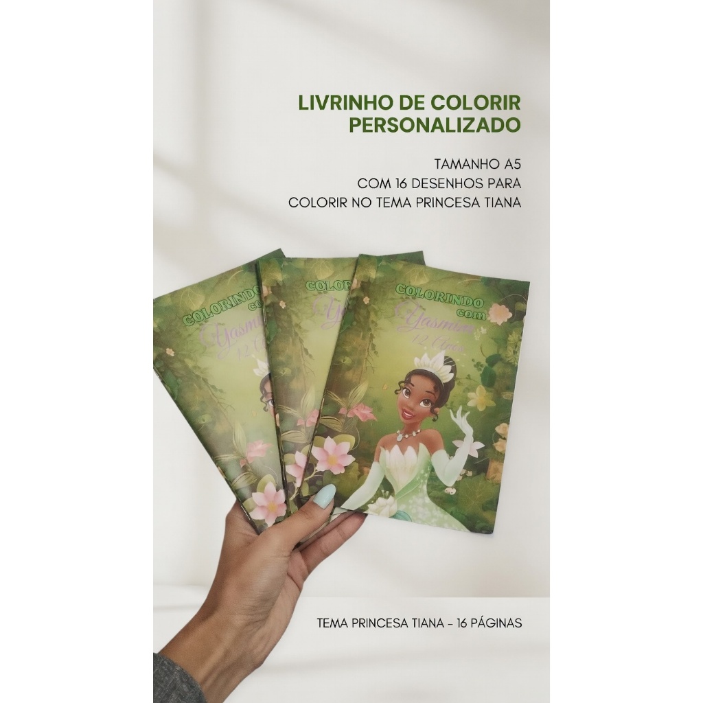 Livrinho de Colorir A5 Personalizado Lembrancinha de Aniversário Princesa Tiana