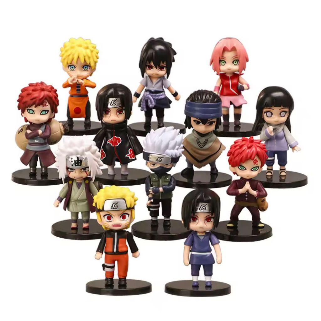 Kit 12 Bonecos Naruto Action Figure Sasuke Itachi Jiraya Kakashi Gaara Sakura Hinata Anime Manga