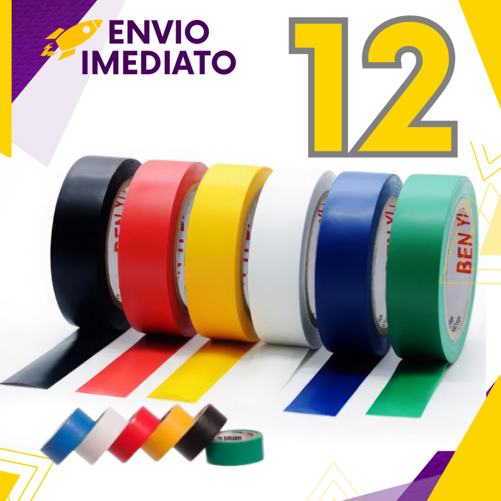 Fita Isolante de PVC Colorida Antichama 5m - Kit 12, 10, 8 ou 3 un em Oferta na Shopee