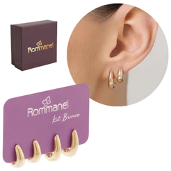 Kit Argolas Rommanel 2 Pares Original Feminina Banhadas A Ouro 18k 1 2 Furos 527513