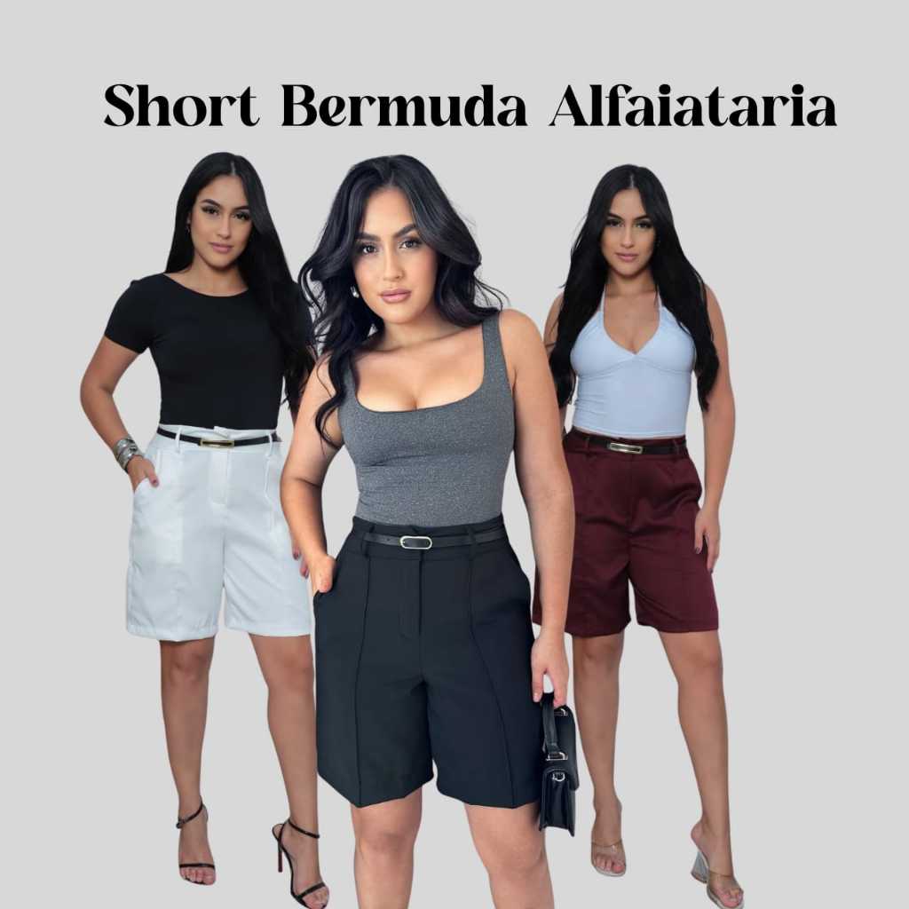 Short Bermudas Cor Cinza Feminina Alfaiataria Social P Ao GG em Oferta na Shopee