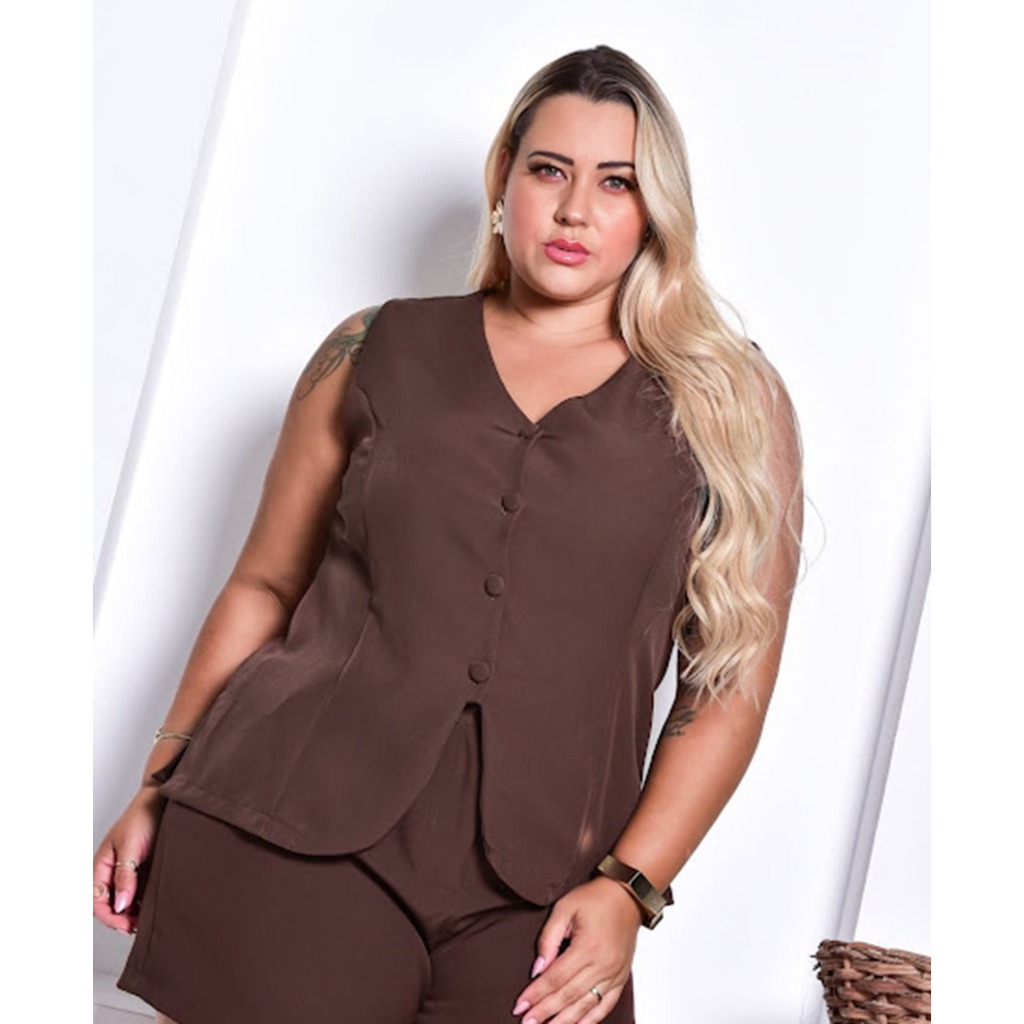 Colete Longo Social Feminino Plus Size Alfaiataria Elegante Casual