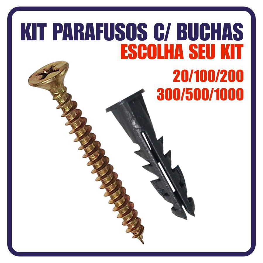 Kit para sua escolha Parafusos Chipboard 35/40/50mm e Buchas anel 06/08 - 20/100/200/300/500/1000 un