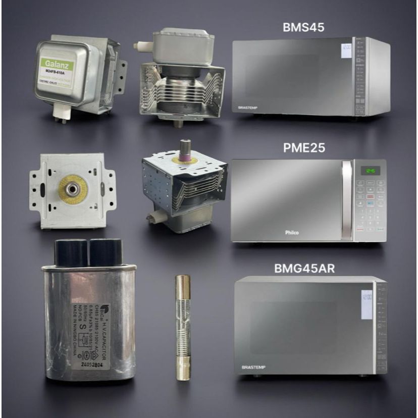 Kit Performance Microondas BMS45 / PME25 / BMG45AR Magnetron 610A + Cap 0,85uf + Fusivel de Vidro 0.8A