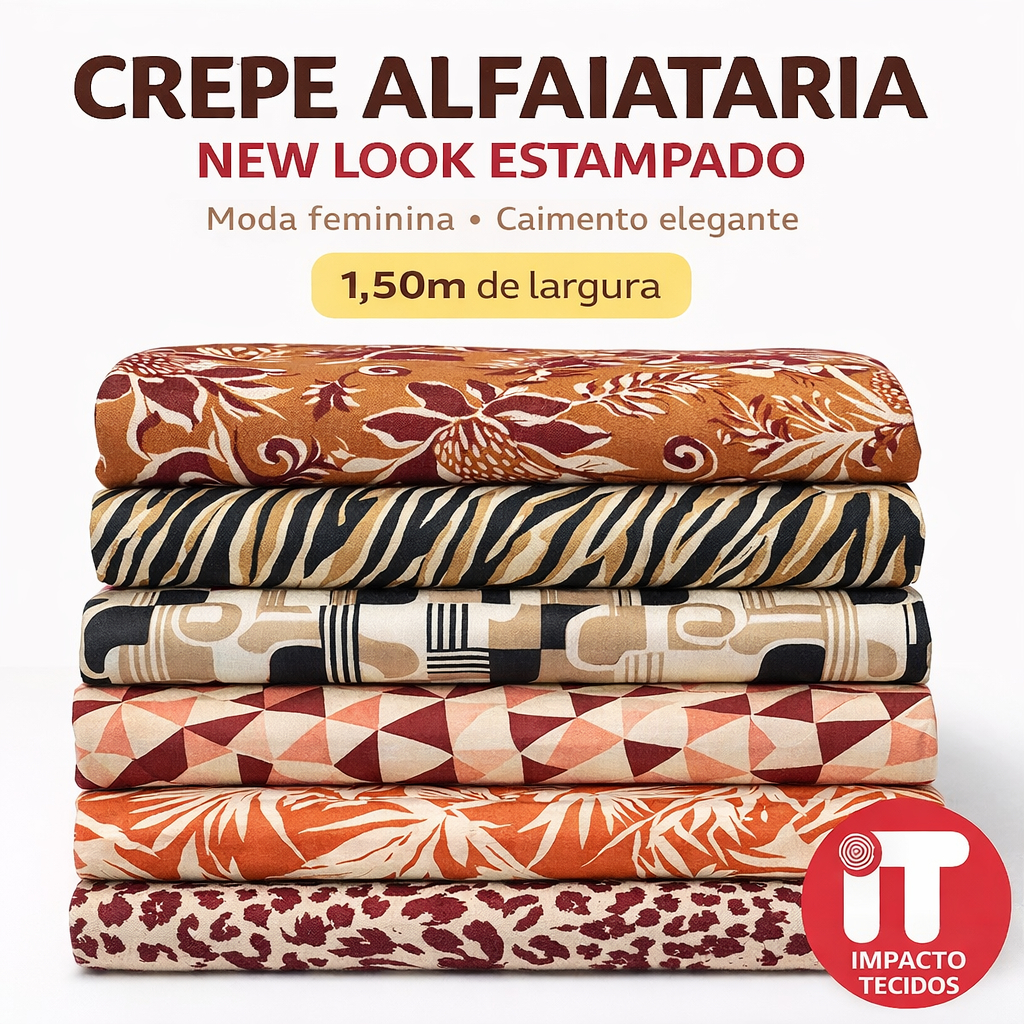Tecido Crepe Alfaiataria New Look Estampado 1mt x1,50m Largura Para Vestidos Saias Blazer Feminino