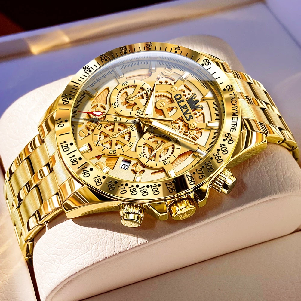 OLEVS Relógio Masculino De Aço Inoxidável À Prova D'Água Luminoso Dourado Original E De Luxo 9913