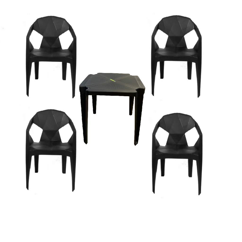 Kit Mesa Quadrada Monobloco Com Cadeiras Poltrona Diamante Estilo Moderno Reforçado