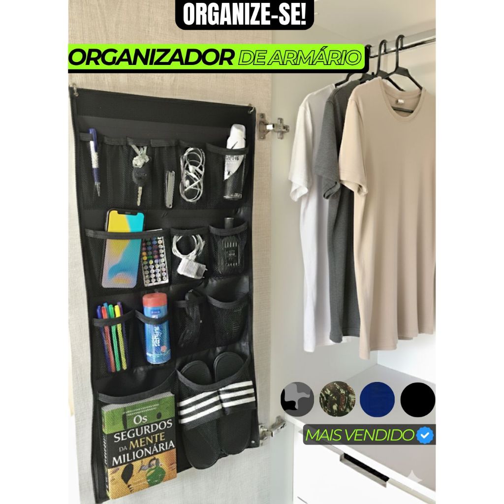 Organizador de Armário Porta Objetos roupeiro Otimizador de Espaço Militar + KIT INSTALAÇÃO