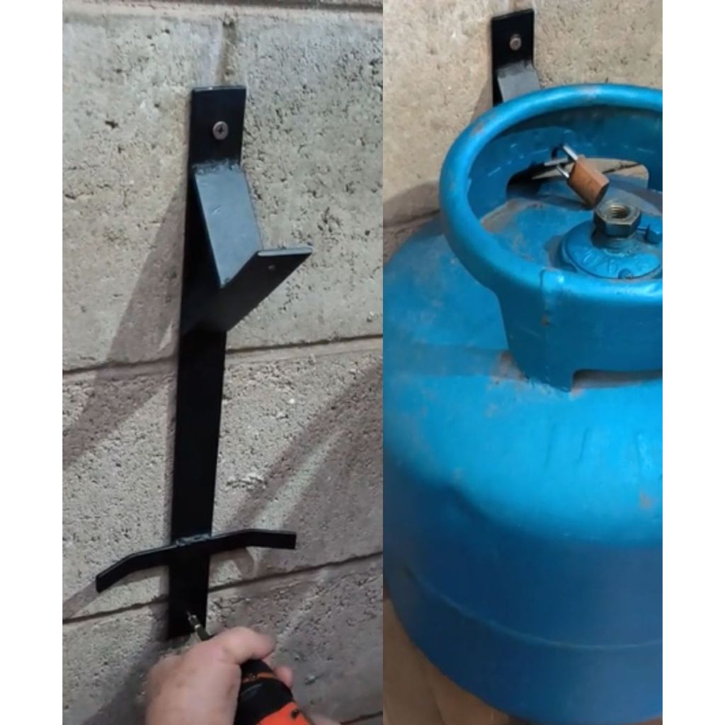 Suporte Botijão de Gás 13kg Parede com Trava Anti Roubo Aço Reforçado