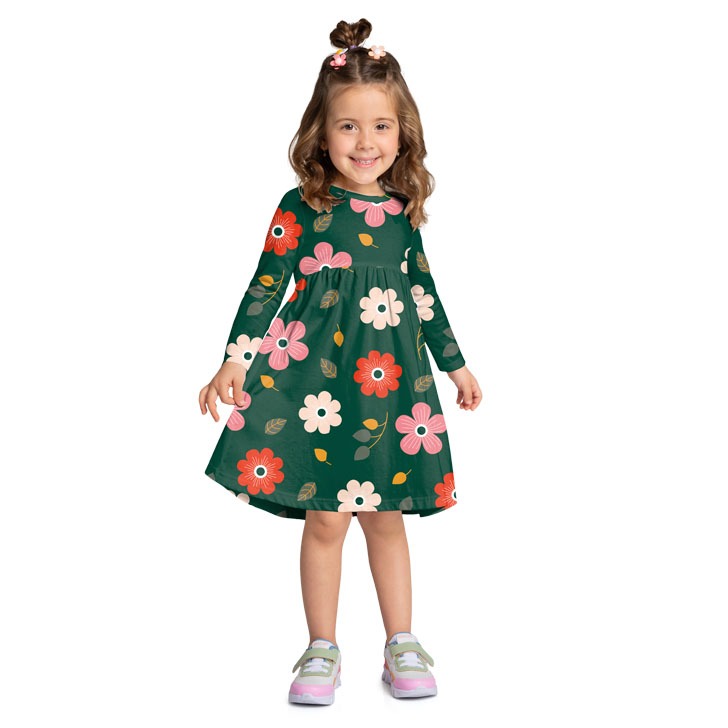 VESTIDO INFANTIL KYLY FLORAL MANGA LONGA - REF.1001501 em Oferta na Shopee