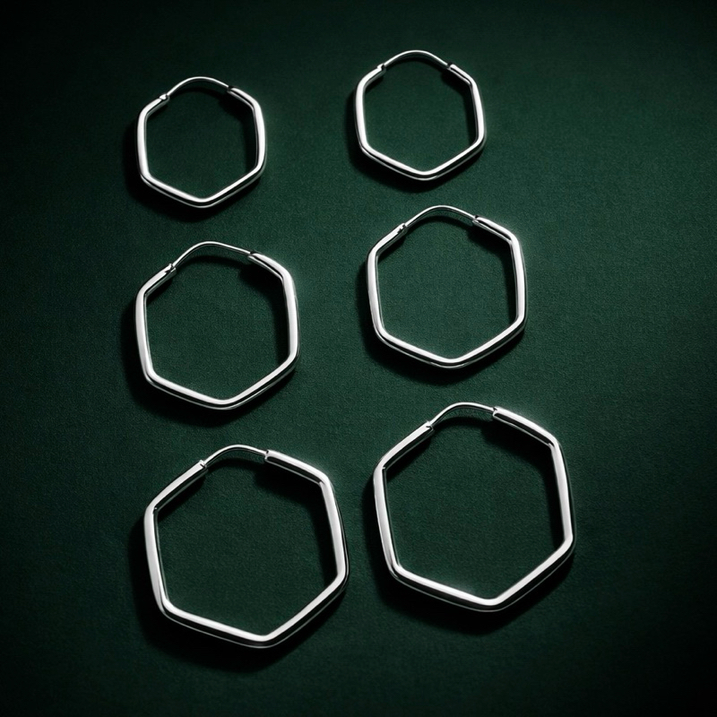 Trio de Argolas Geométricas em Prata 925 Legítima Feminino Kit Moderno