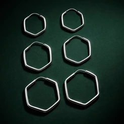 Trio de Argolas Geométricas em Prata 925 Legítima Feminino Kit Moderno