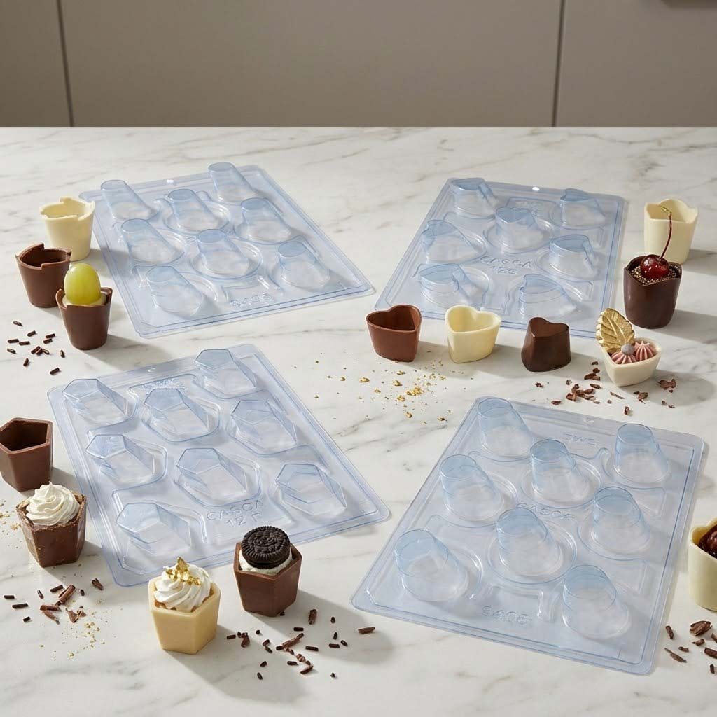 Kit 4 Formas p/ Chocolate BWB Especial C/ Silicone 3 Partes Copo Mousse Modelos 9408 9435 9685 10328