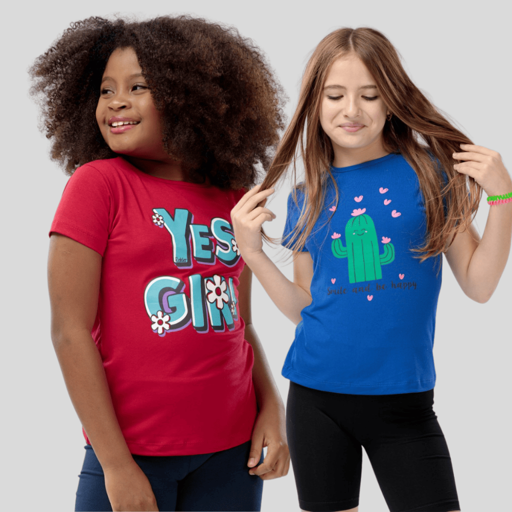 Kit 2 Peças Sortida Blusa Infantil Menina Com Estampa Algodão Cotton Confortável Verão
