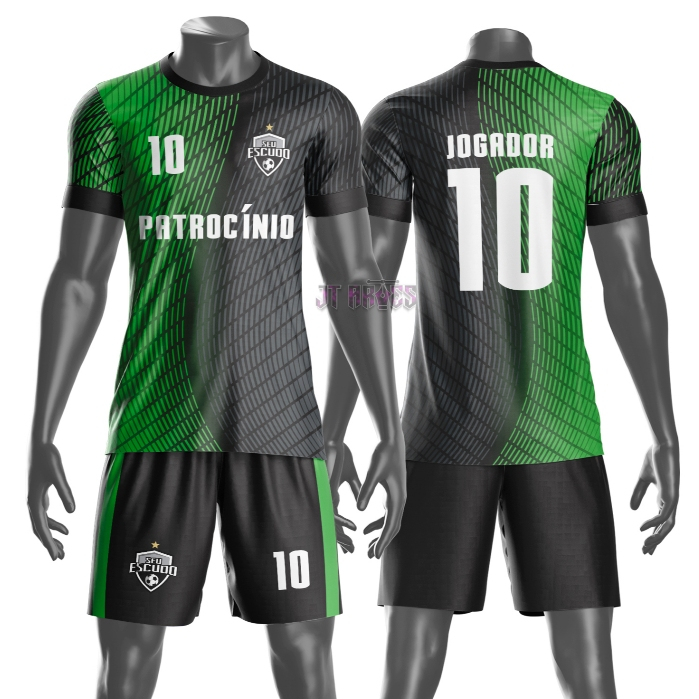 Uniforme de Futebol Amador Várzea Camisa e Short Personalizável Nome Número Escudo Patrocínio Mod 3