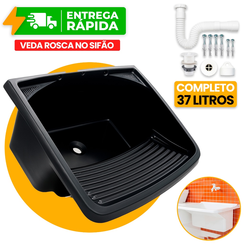 Tanque 37L com Kit Instalação Completo Sifão Veda Rosca Pia Lavanderia Lavar Roupa Reforçado Metasul em Oferta na Shopee