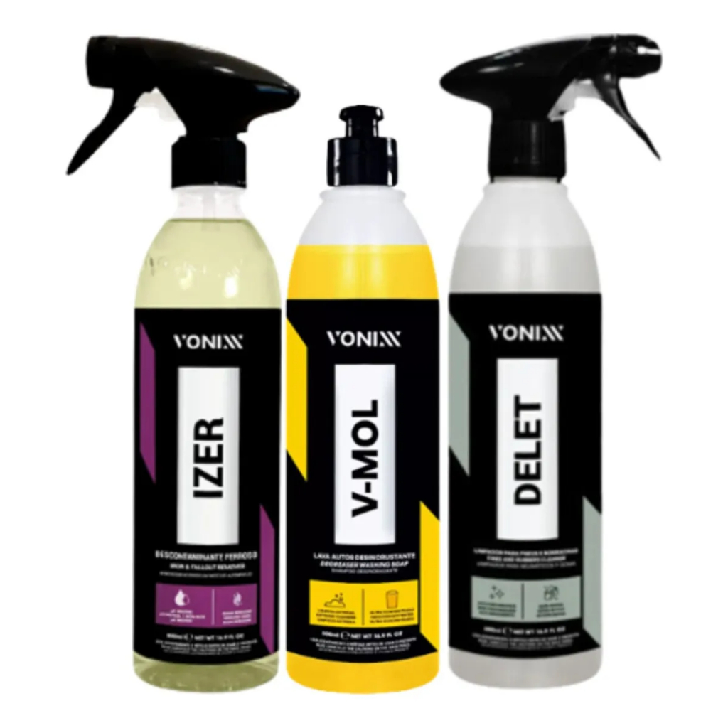 Kit Limpador Automotivo Completo Vonixx Shampoo V-mol Izer Delet 500ml