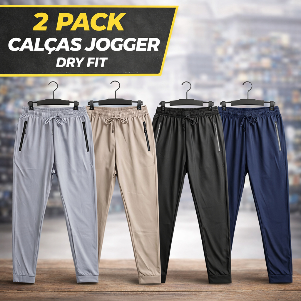 Kit 2 Calças Jogger Masculina Dry Fit com Bolso de Zíper – Tecido Leve e Confortável