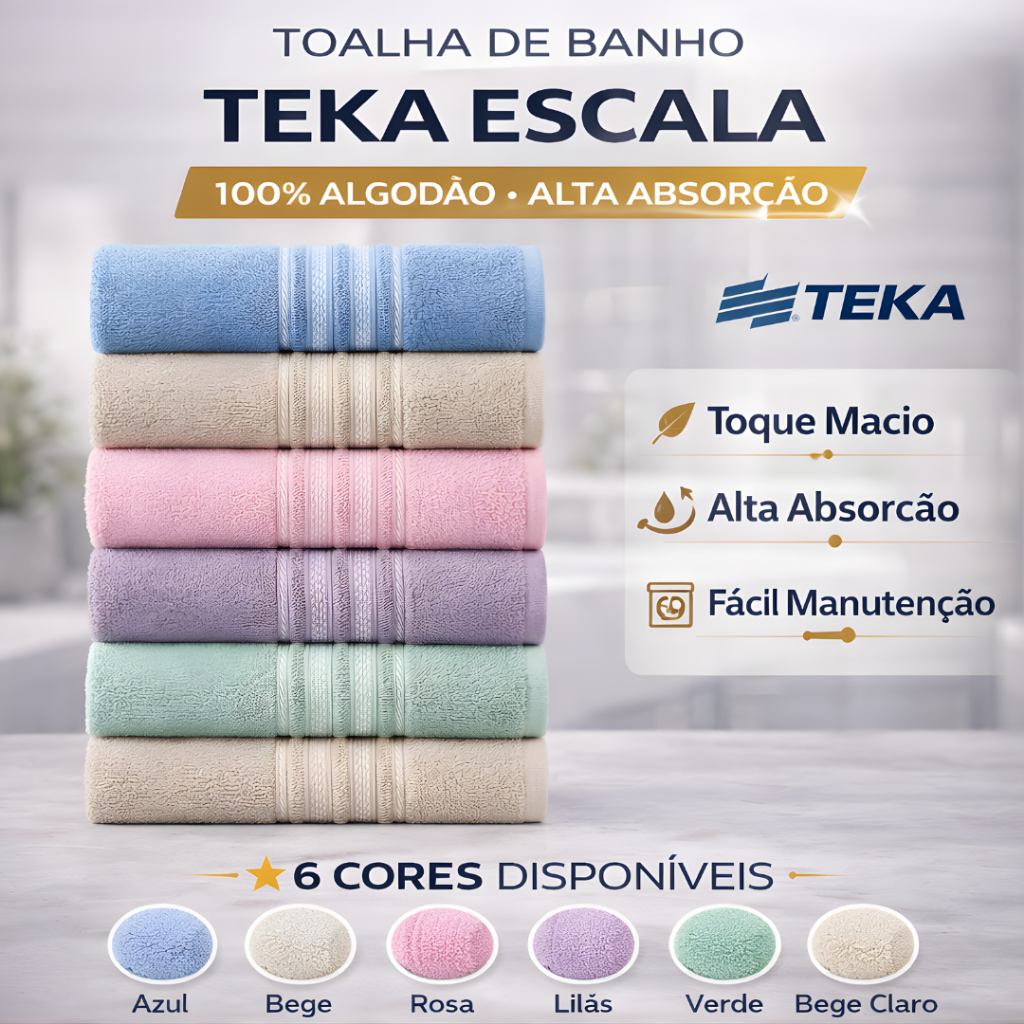 Kit 3 Toalhas Banho Teka Escala 65x130cm 280g 100% Algodao Felpuda Profissional Hotel Academia Pousada Estetica Clinica