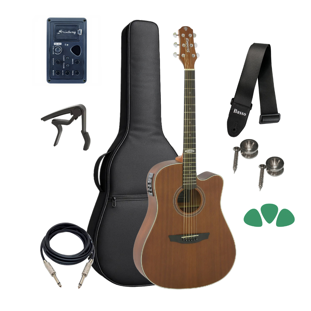 Violao Strinberg Sd200 Mogno Folk Aco Eletrico Kit Capa