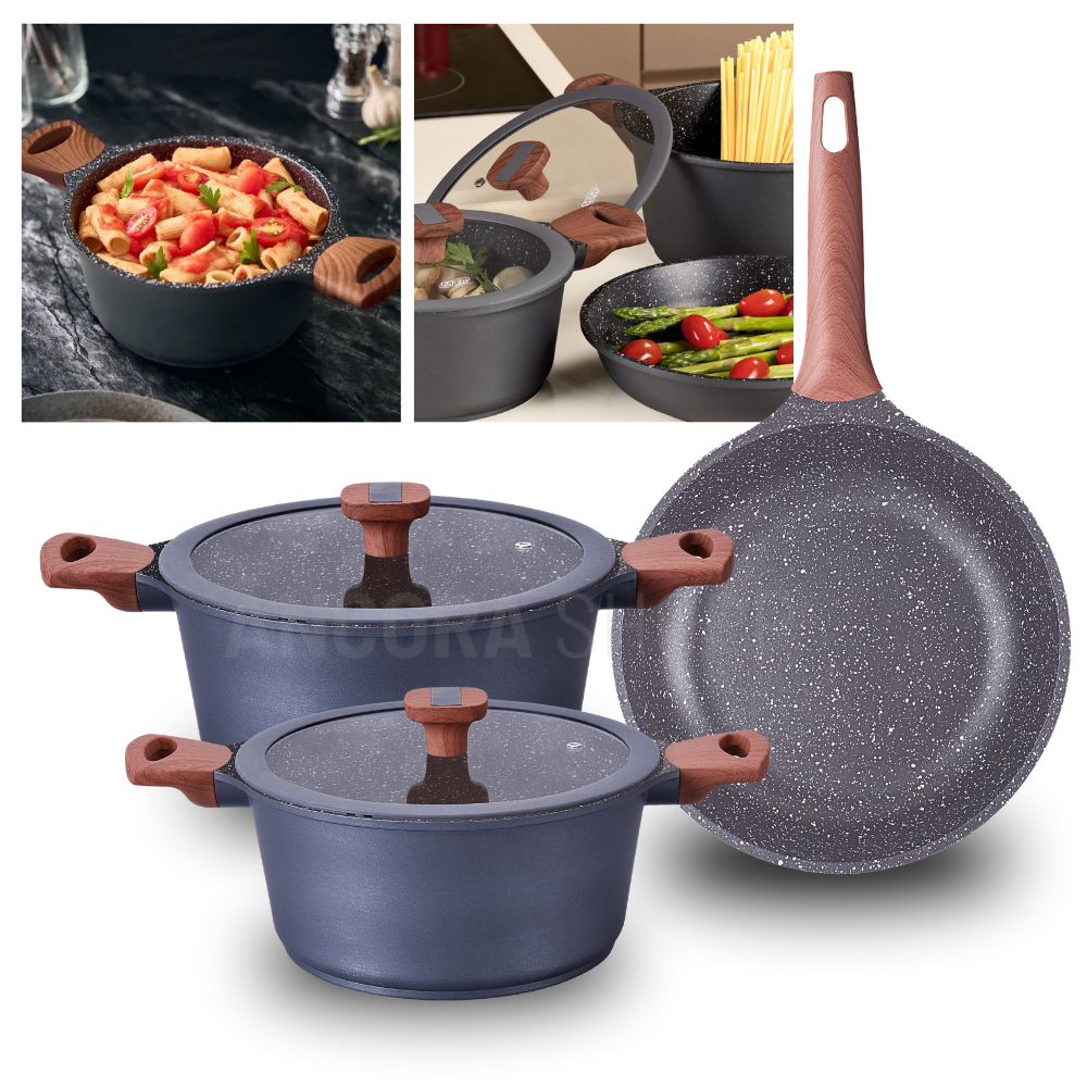 Jogo de Panelas Conjunto 3 Peças com Frigideira Caçarola Para Fogão de Indução MTA Titanium