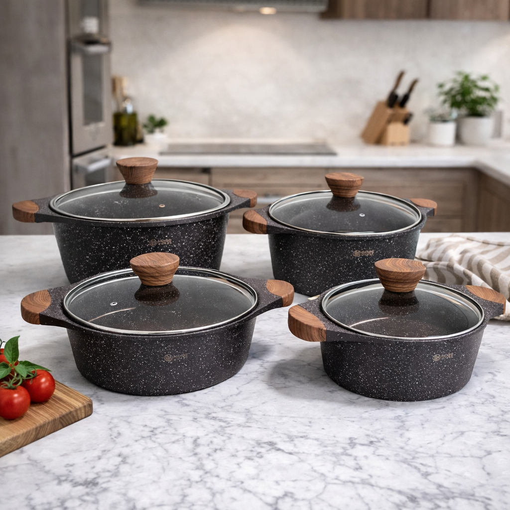 Conjunto de Panelas Frigigold Linha Granite com 4 Panelas Para Indução e preparo sem óleo