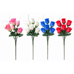 Buquê de Botão de Rosas 5 Cabeças de Cetim 30cm Eternas Sinfonia de Cores Flor Artificial Permanente