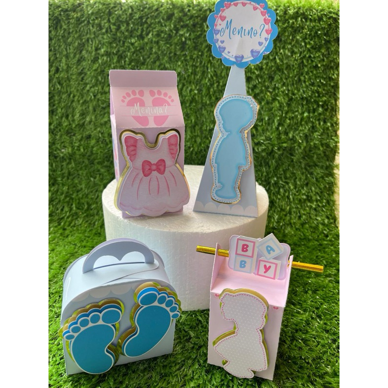 KIT PEGUE E MONTE. Caixinhas personalizadas Chá Revelação.Personalizados.Lembrancinhas.Mimos.Infantil.