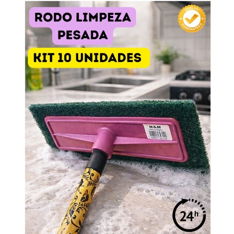 Kit 3 a 10 unidades rodo limpeza pesada esfregão abrasivo desengordurar fibra sem cabo