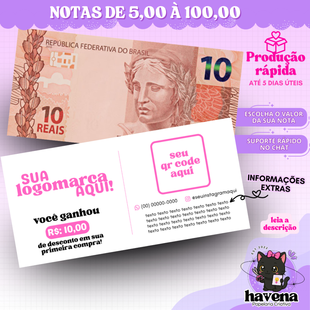 Panfleto Dinheiro Vale Desconto Personalizado com TODAS as Notas em Oferta na Shopee