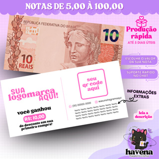 Panfleto Dinheiro Vale Desconto Personalizado com TODAS as Notas em Oferta na Shopee